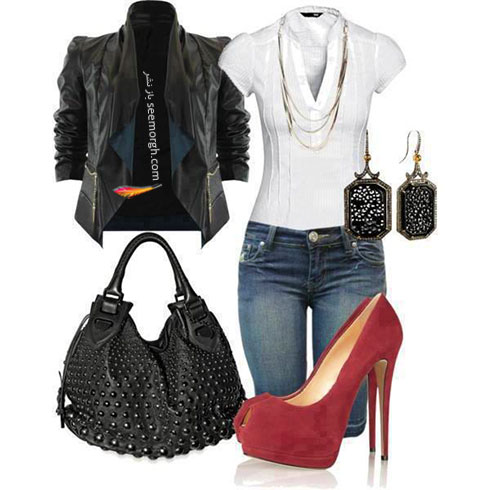 ست لباس پاییزی با کت چرم به انتخاب سایت polyvore