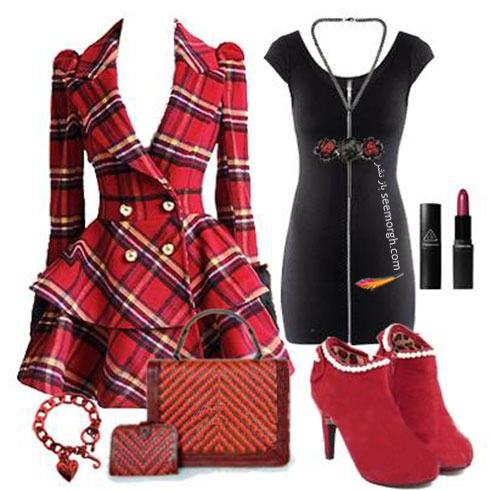 ست لباس قرمز مشکی پاییزی به انتخاب سایت polyvore