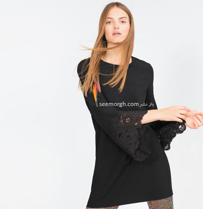 پیراهن آستین کلوش کوتاه زنانه مشکی زار Zara برای پاییز 2015